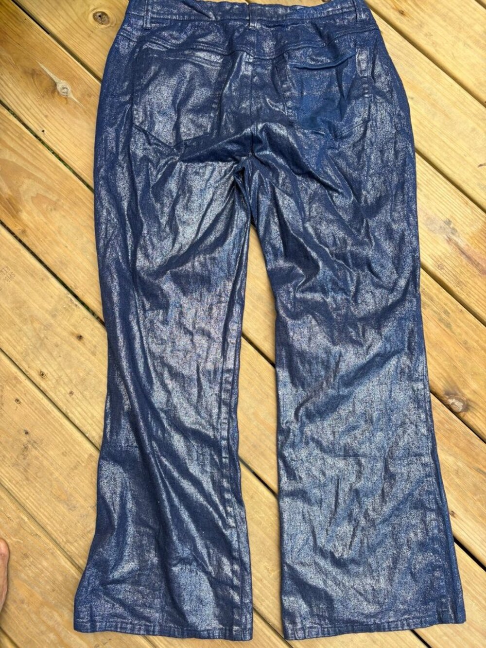 Venetia Jeans Women’s Size 16 Metallic Navy Silver Bootcut Pants Y2K - Picture 4 of 4